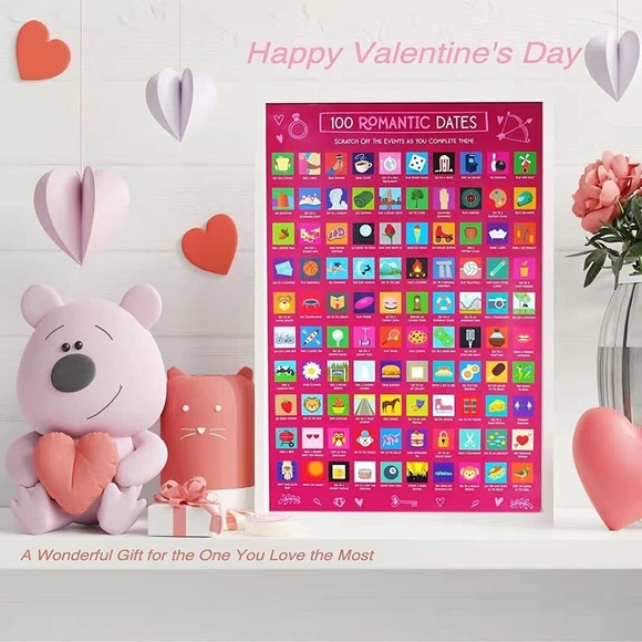 100 Dates Scratch Off Poster Date Night Romantic Birthday Gift Valentines Day - Picture 7 of 8